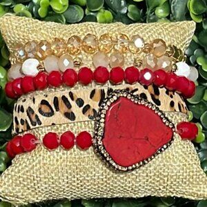 🎊❤️ NEW Marissa Red Leopard Chunky Bracelet Stack
